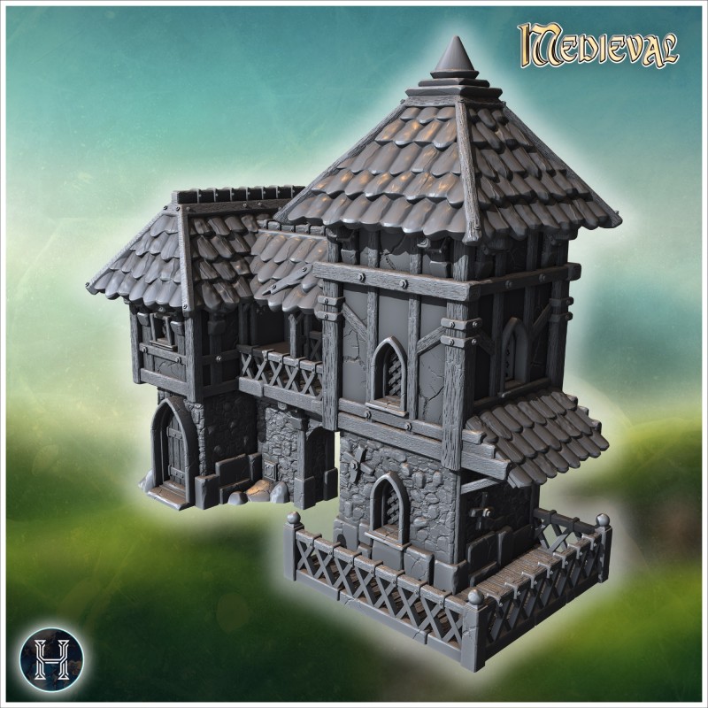 Maison à deux étages avec balcon en... - STL 3D | Hartolia Miniatures