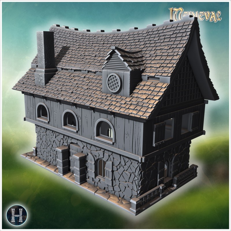 Medieval house with stone base - 3D STL File | Hartolia Miniatures