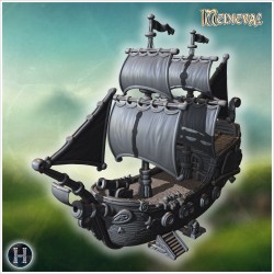 Detailed galleon with black sails... - 3D STL | Hartolia Miniatures
