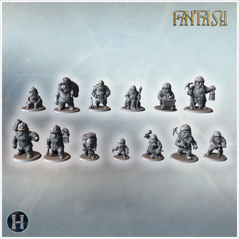 Group of dwarf miners with various... - 3D STL | Hartolia Miniatures
