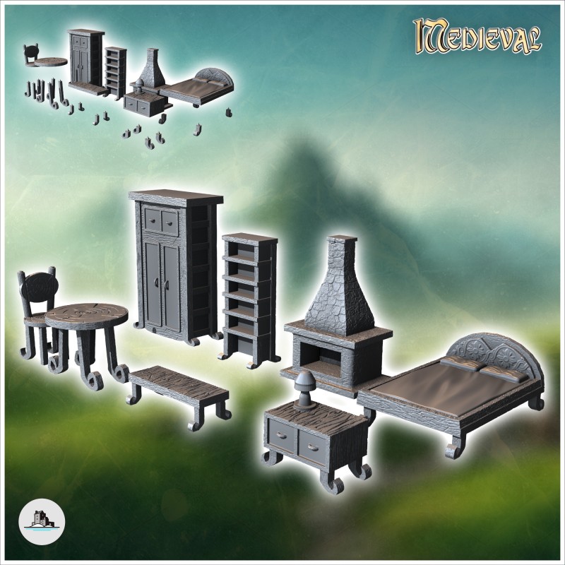 Medieval outdoor accessory set with... - 3D STL | Hartolia Miniatures