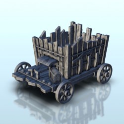 Chariot en bois sur roues avec tonneaux 1