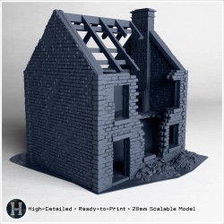 Ruined two story brick house with... - 3D STL | Hartolia Miniatures