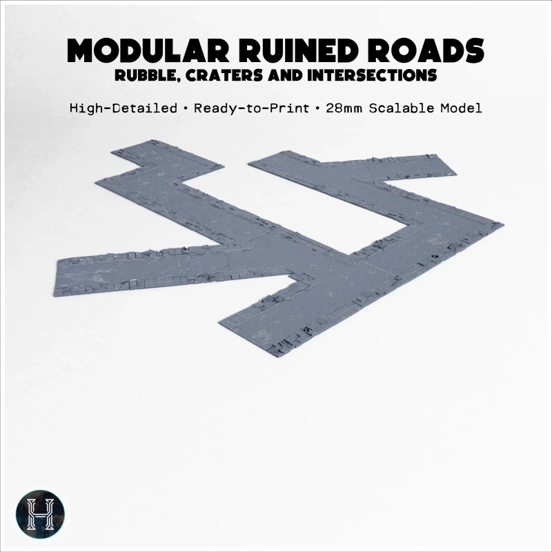 Modular urban ruined road section... - 3D STL | Hartolia Miniatures
