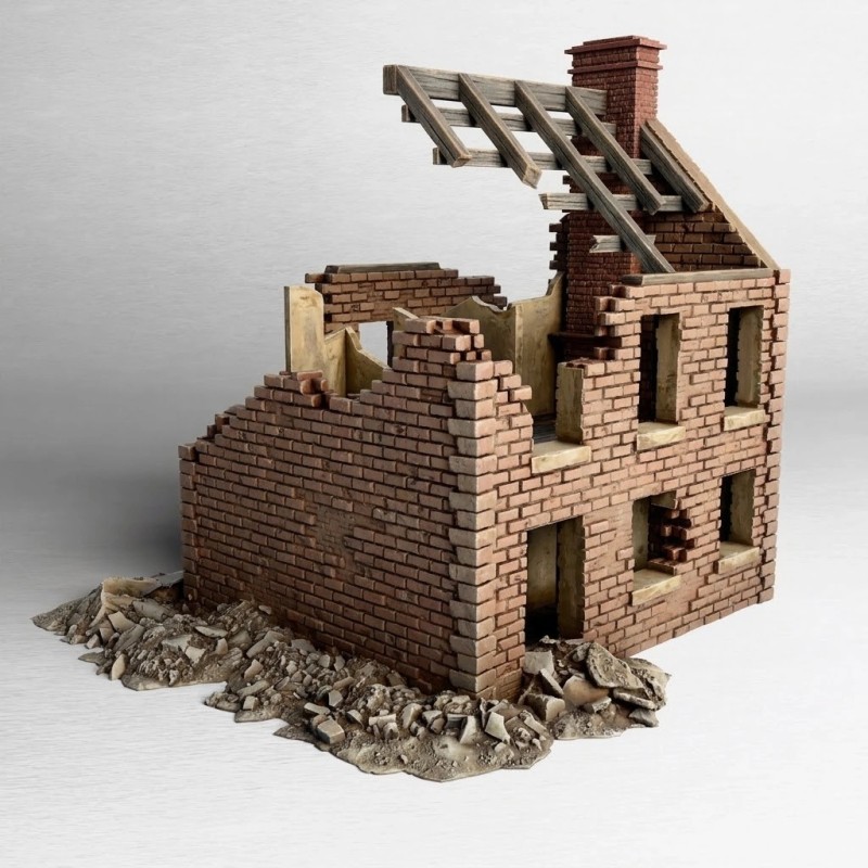 Destroyed two-story house model... - 3D STL | Hartolia Miniatures