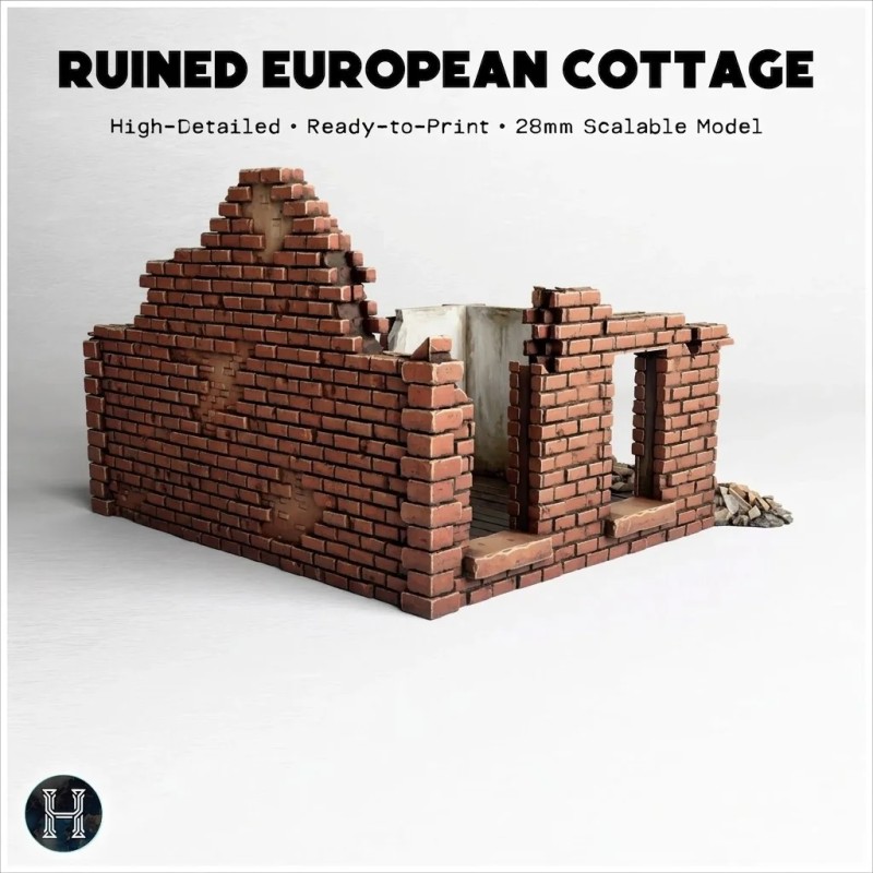 Ruined brick wall section with... - 3D STL | Hartolia Miniatures