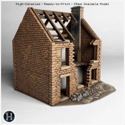 Brick house model with exposed roof... - 3D STL | Hartolia Miniatures