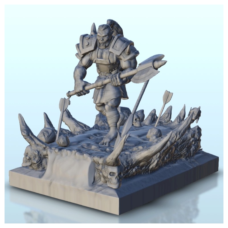 Orc hero with axe on bone platform 10