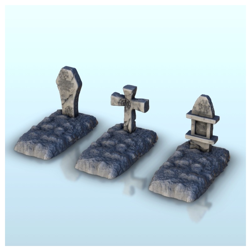 Set of three earthen tombstones 1