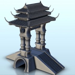 Asian bridge with roofed...
