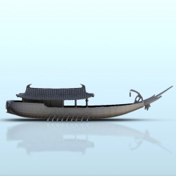 Large oriental boat with roof and oars 3