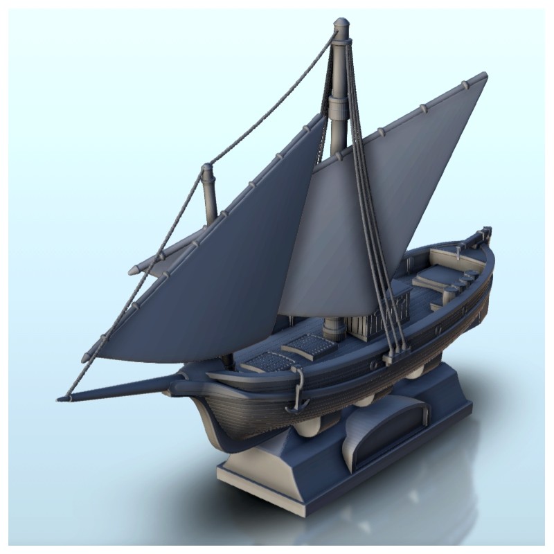Wooden sailboat with double mast (with base) 4