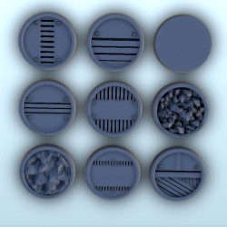Set of nine Sci-Fi rounded bases 1 (+ supported versions) |  | Hartolia miniatures
